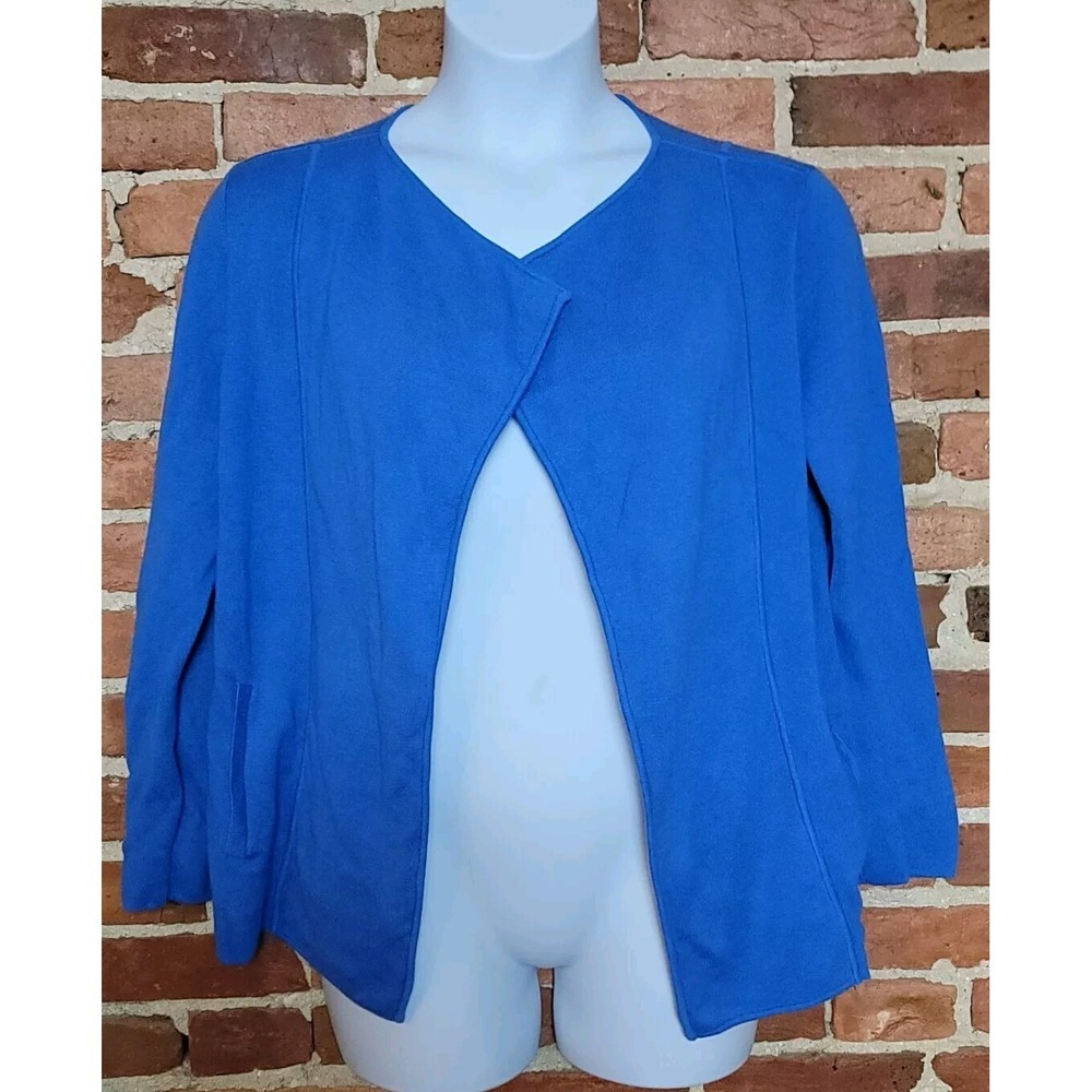 Talbots Cardigan Sweater Womens X Blue‎ Knit Cotton Blend Long Sleeve Open Front